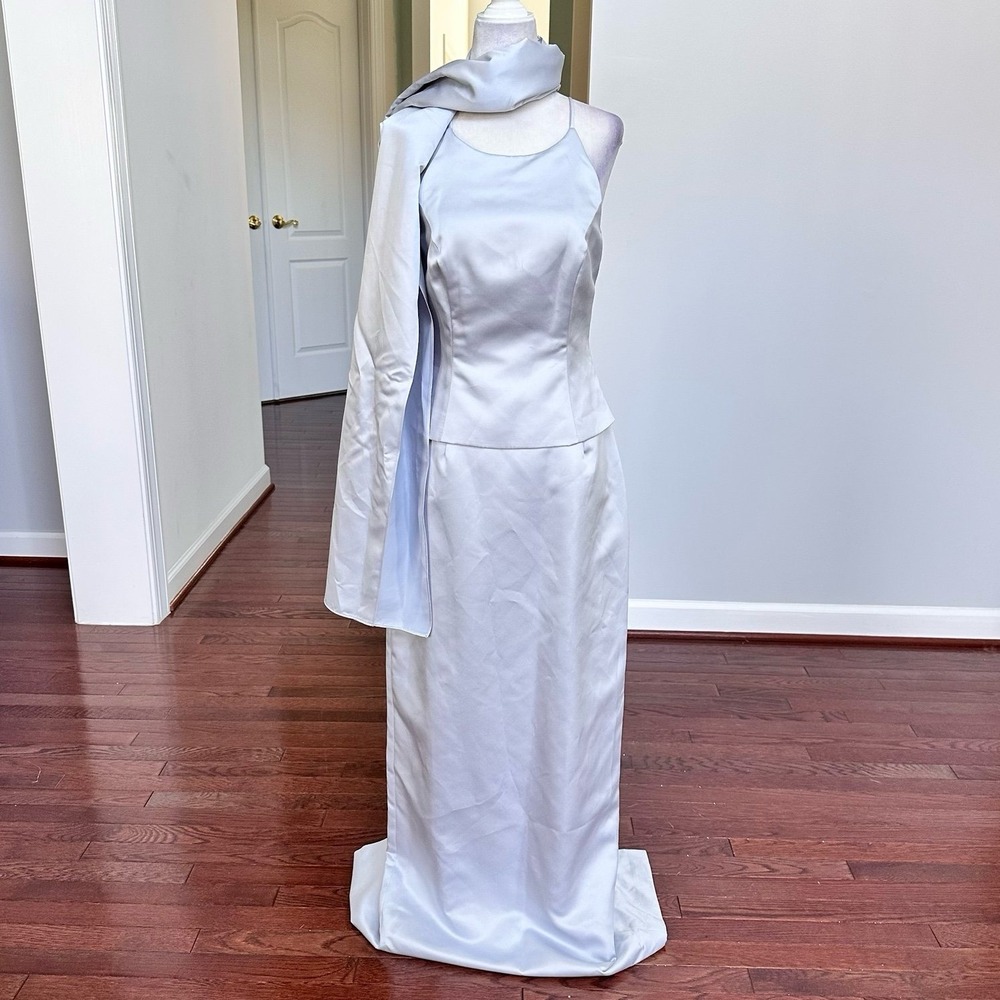 Michelangelo Muted Color 2 Piece Gown‎ Matching Dress & Shawl Set Size 4